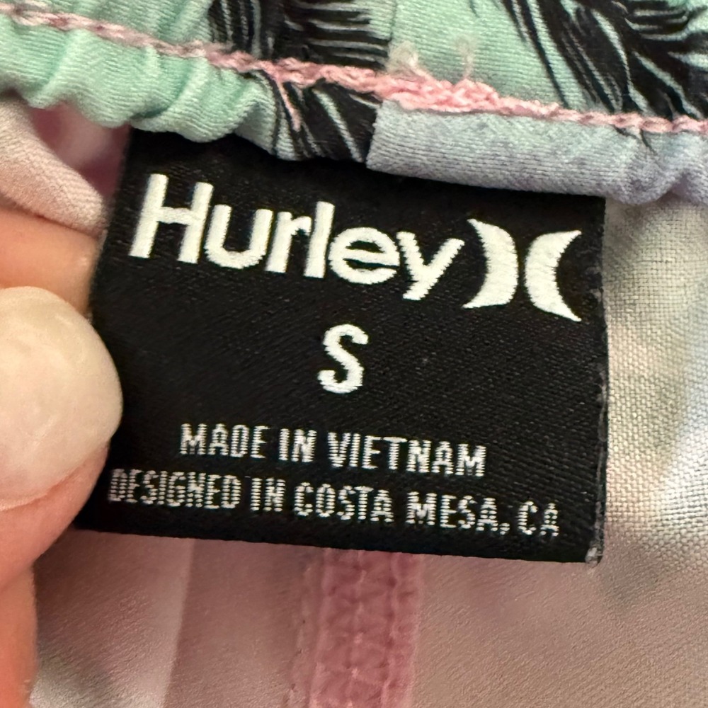 Hurley Tropical Palm Tree Print Swim Trunks Pink Blue Men's Small Vacation Beach - Picture 3 of 8